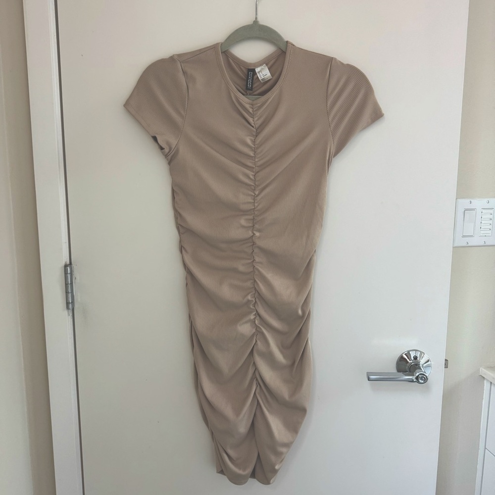 H&M Divided Beige Ruched Dress